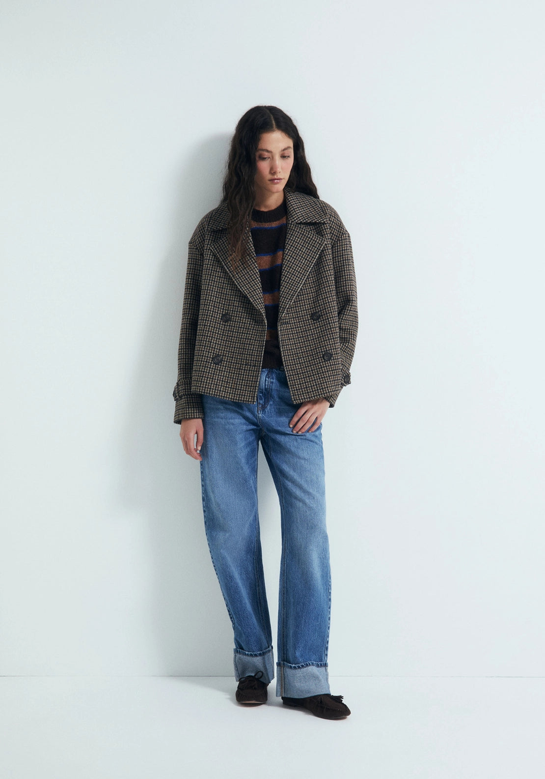 Check Short Coat - Brown