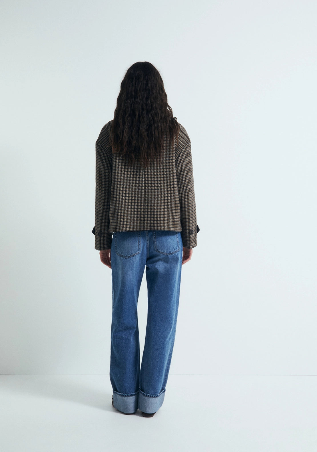 Check Short Coat - Brown