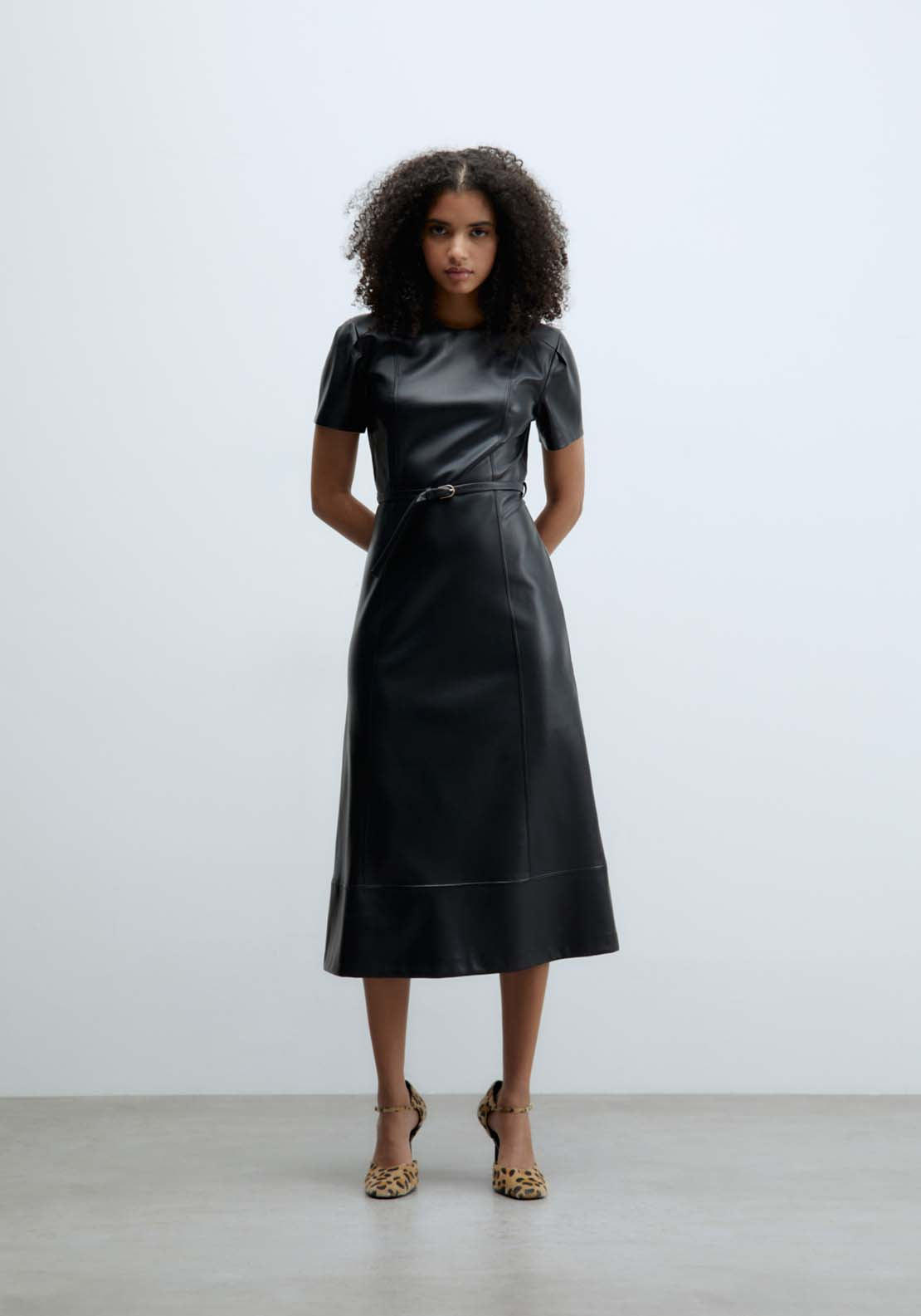 Sfera Faux leather midi dress - Black 2 Shaws Department Stores