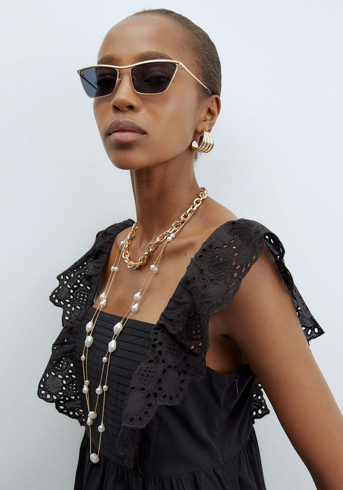 Sfera Schiffli Hem Dress - Black 5 Shaws Department Stores