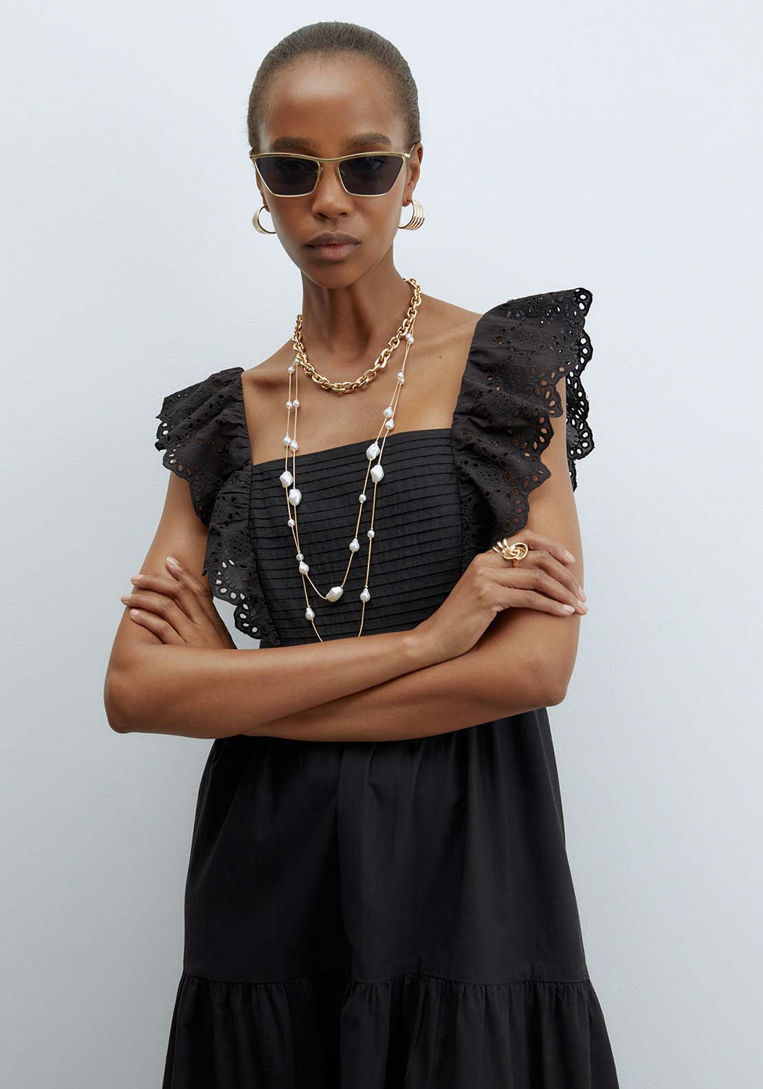 Sfera Schiffli Hem Dress - Black 4 Shaws Department Stores