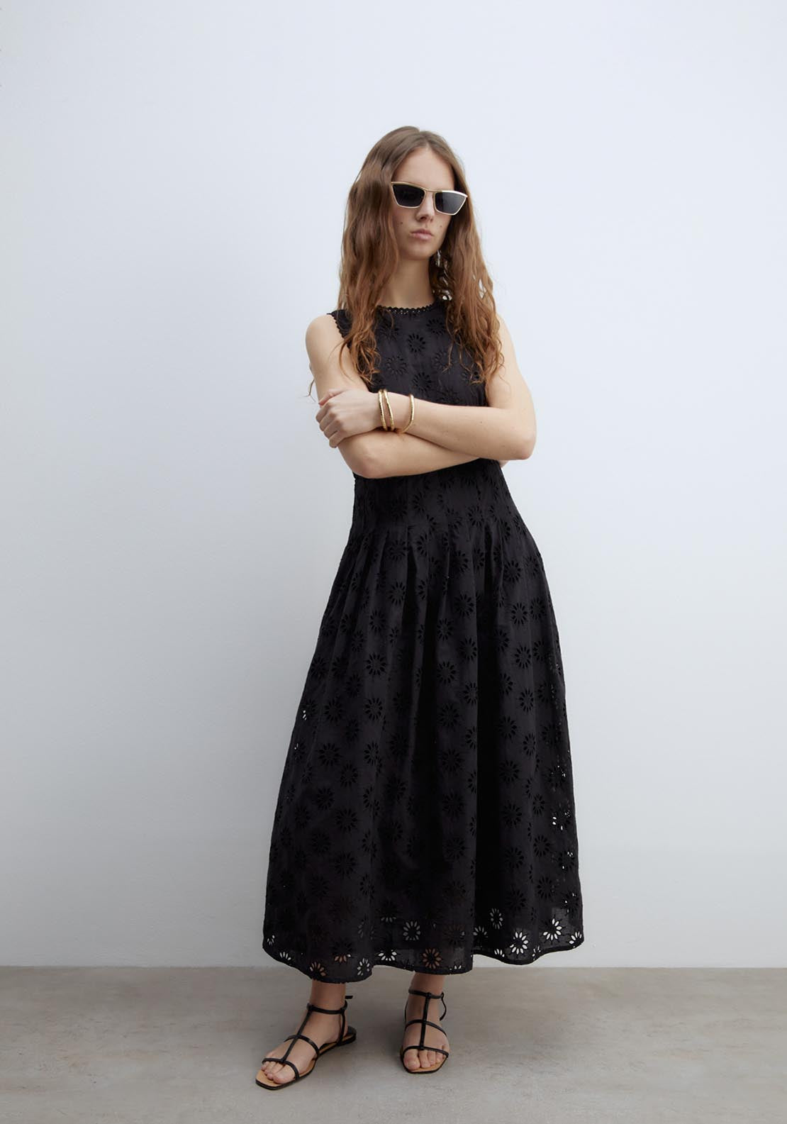 Sfera Schiffli Dress - Black 1 Shaws Department Stores