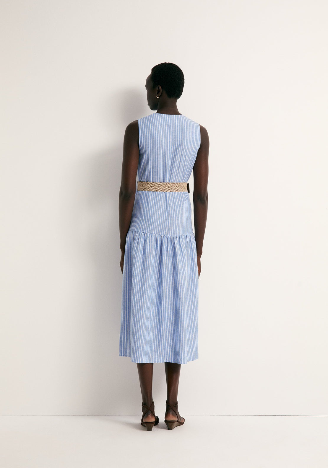 Linen Shirt Dress - Blue