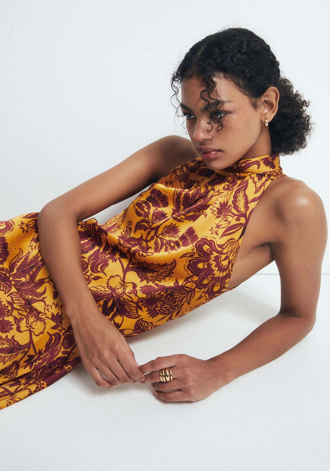Printed Halterneck Dress - Yellow