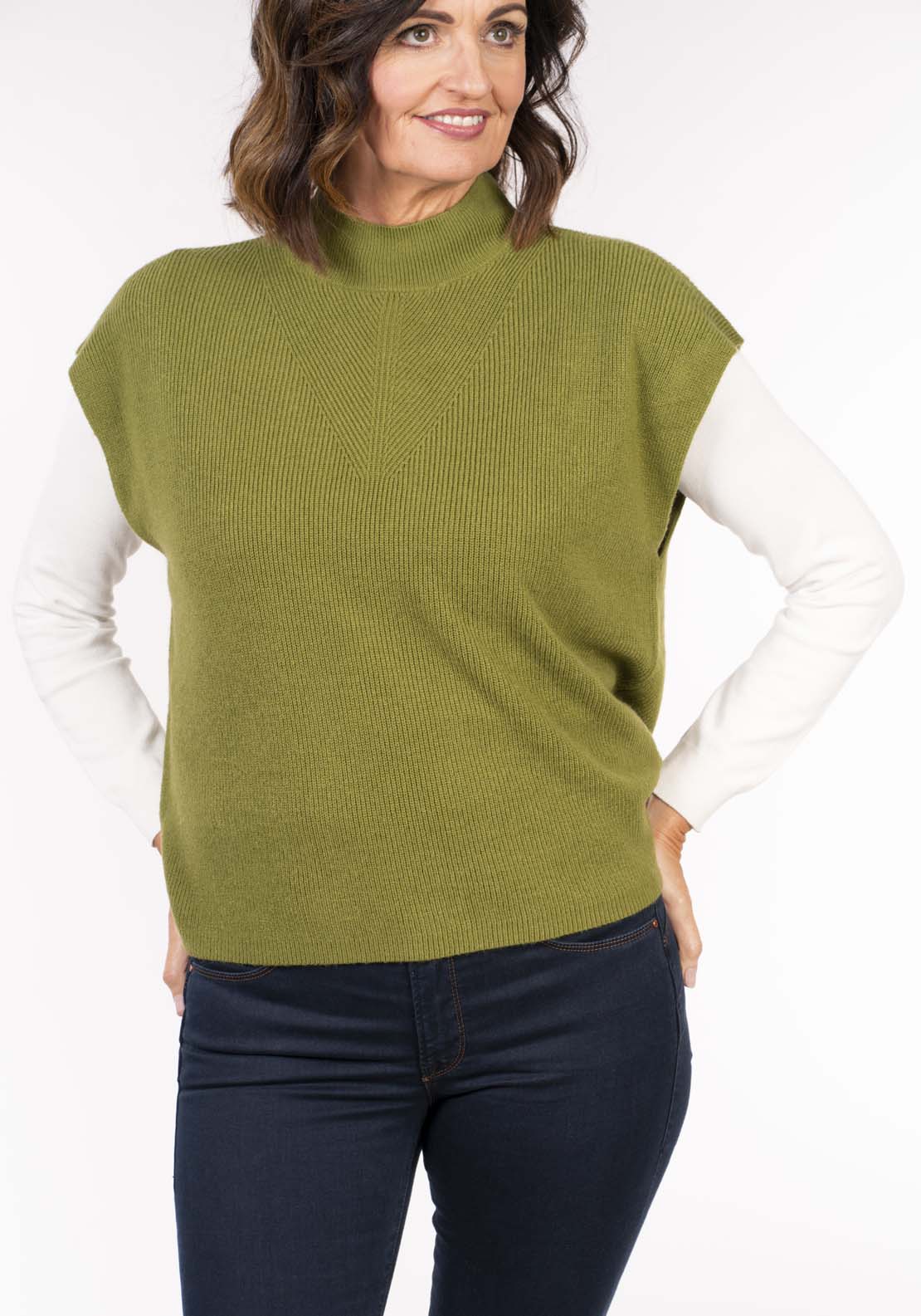 Tea Lane Knit Gillet - Green 4 Shaws Department Stores