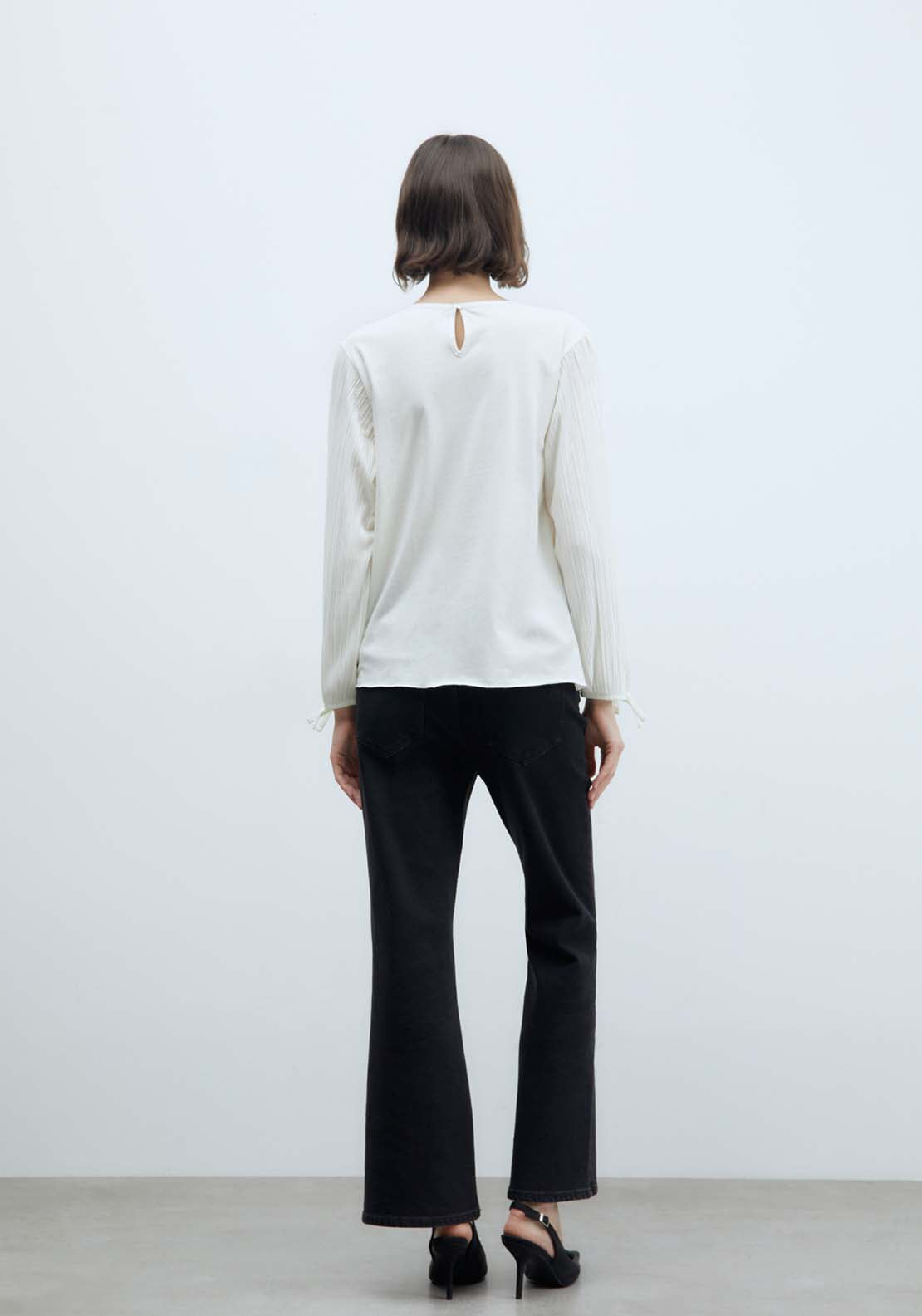 Sfera Pleated Romantic Long-Sleeved Top - White 4 Shaws Department Stores