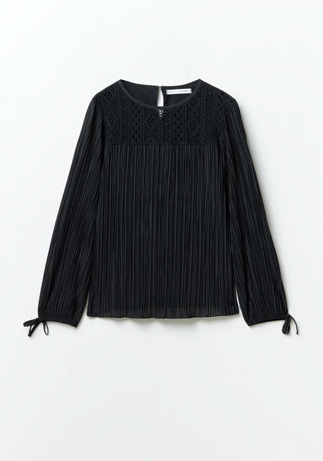 Sfera Pleated Romantic Long-Sleeved Top - Black 6 Shaws Department Stores
