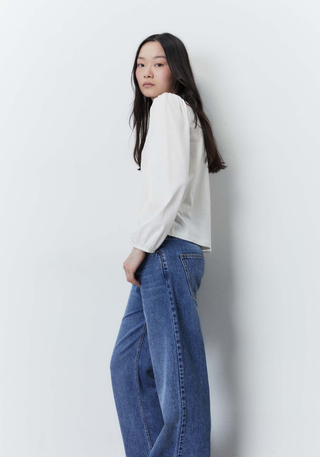 Sfera Plain long-sleeved T-shirt Top - White 3 Shaws Department Stores