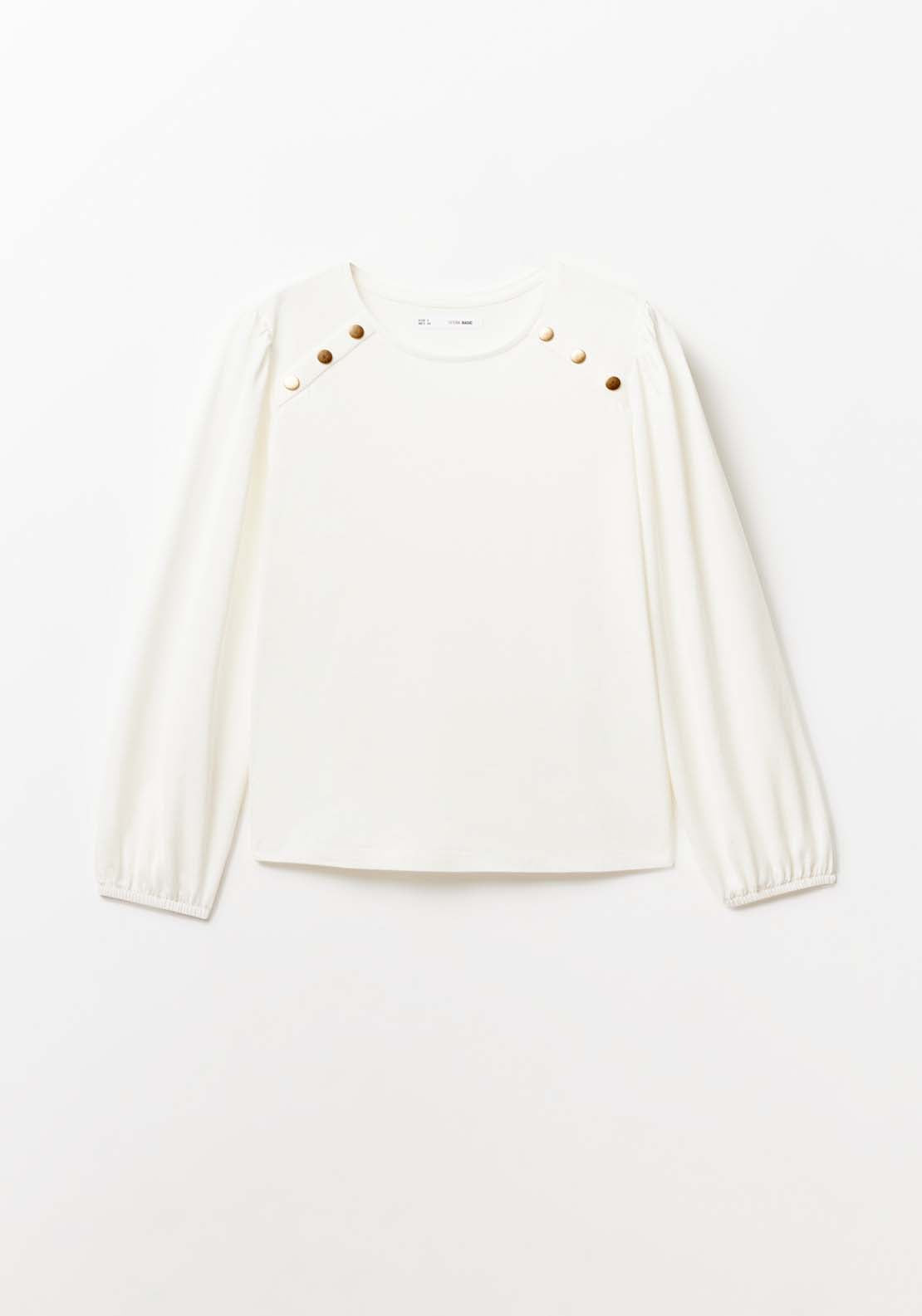 Sfera Plain long-sleeved T-shirt Top - White 5 Shaws Department Stores