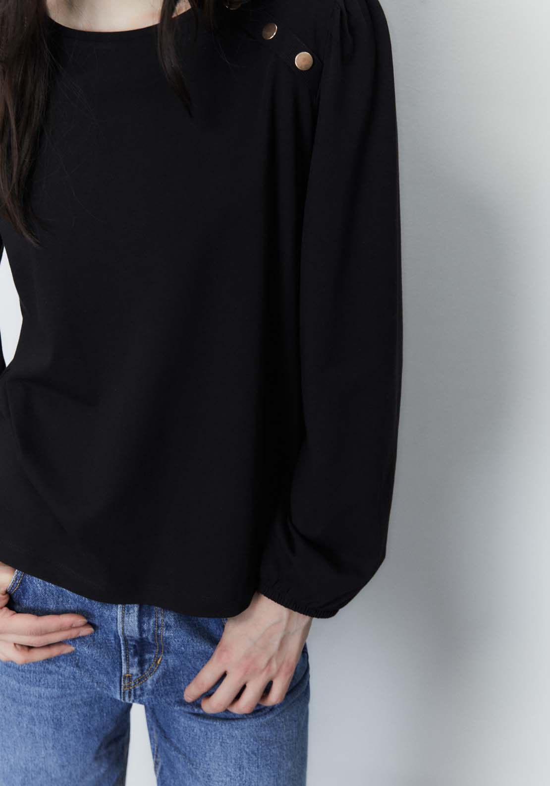 Sfera Plain long-sleeved T-shirt Top - Black 5 Shaws Department Stores