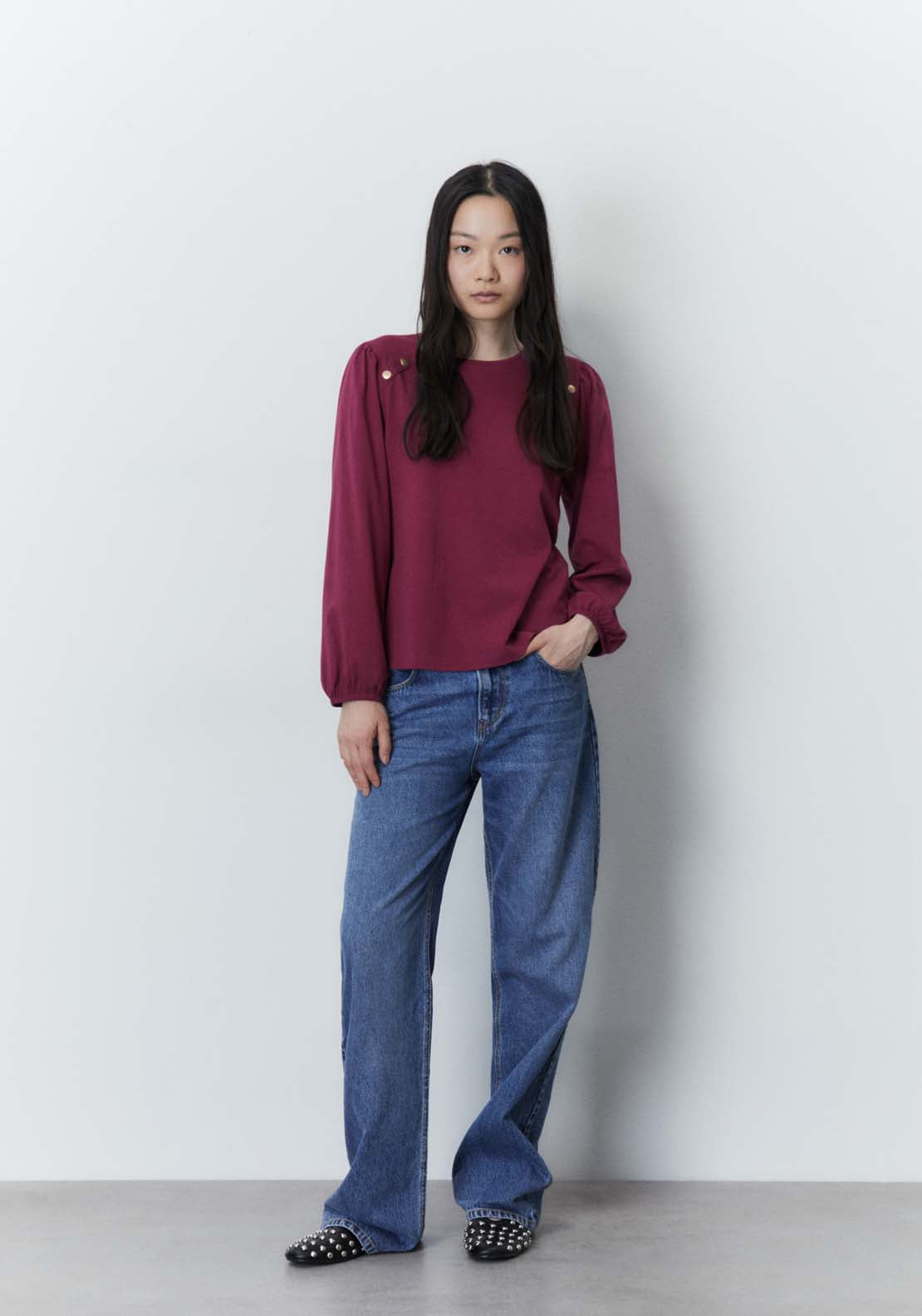 Sfera Plain long-sleeved T-shirt Top - Magenta 2 Shaws Department Stores