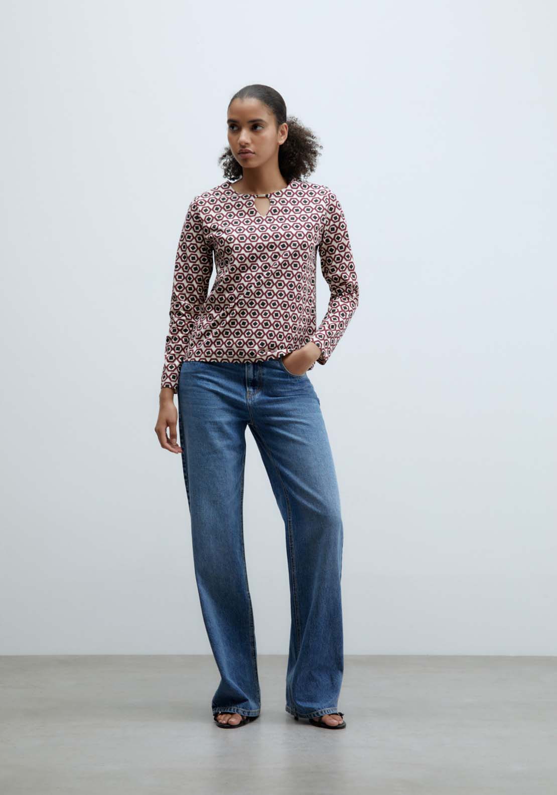 Sfera Printed top - Burgundy 3 Shaws Department Stores