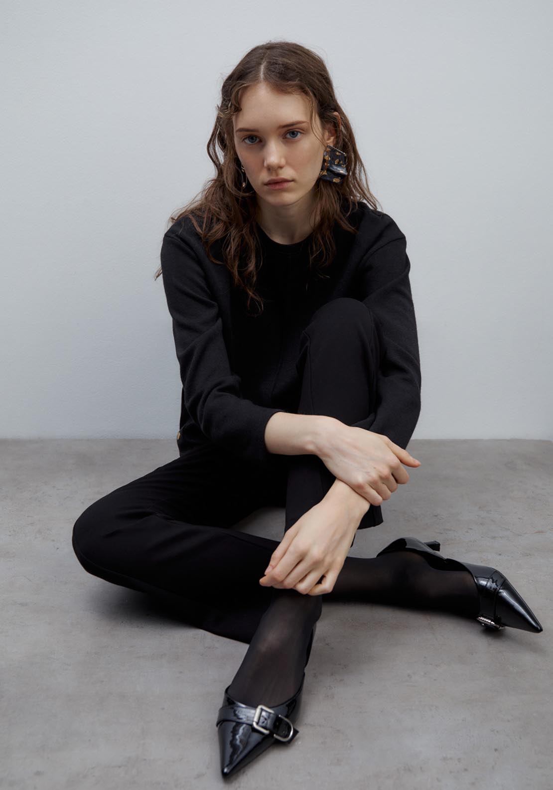 Sfera Buttons soft-touch long-sleeved T-shirt - Black 1 Shaws Department Stores