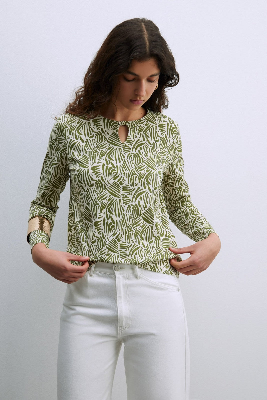 Sfera Long Sleeve Printed T-Shirt - Khaki 1 Shaws Department Stores