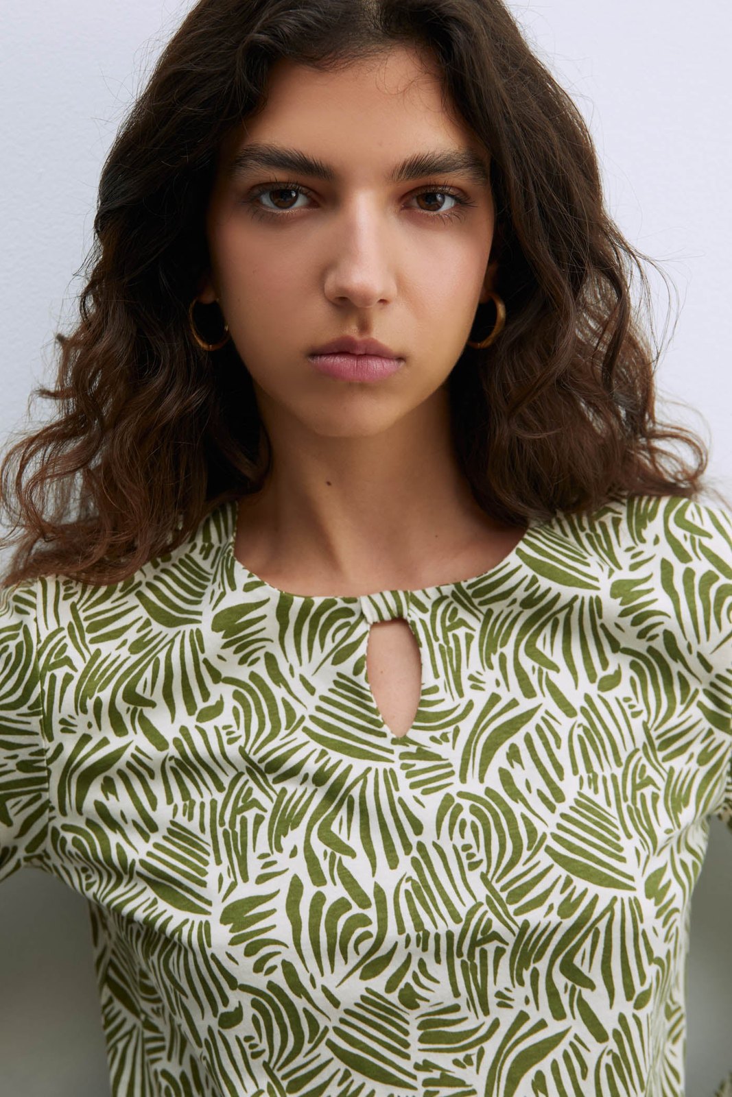 Sfera Long Sleeve Printed T-Shirt - Khaki 2 Shaws Department Stores