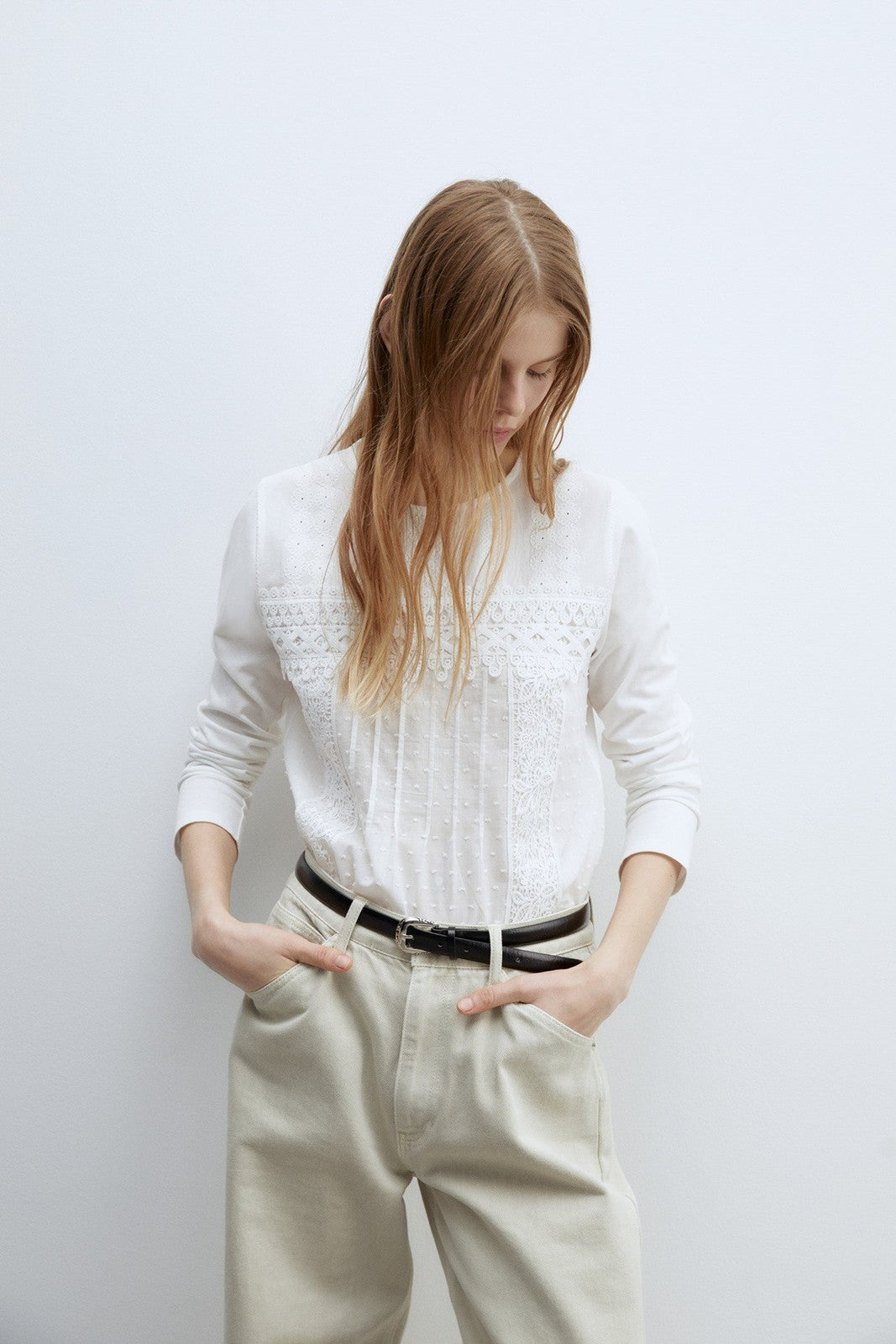 Sfera Plumetis embroidered top - White 1 Shaws Department Stores