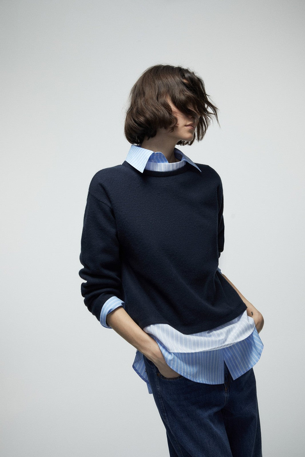 Soft Touch False Shirt Tail Top - Blue