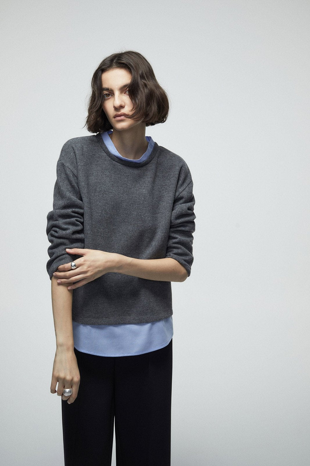 Soft Touch False Shirt Tail Top - Grey