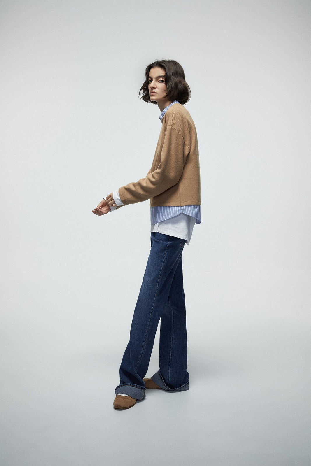 Soft Touch False Shirt Tail Top - Brown