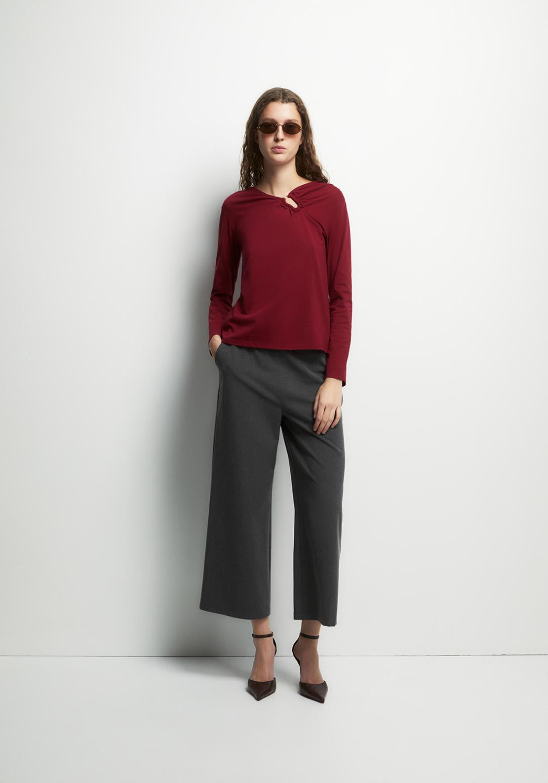 Adornment Detail Plain Top - Red