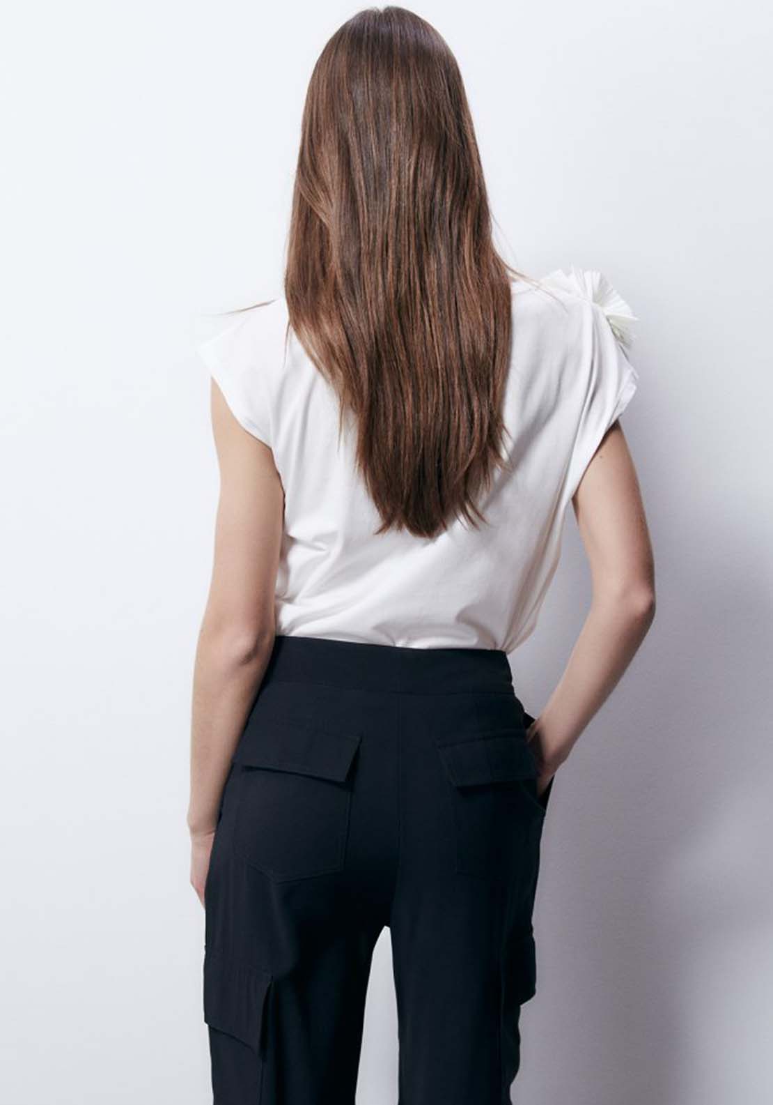 Sfera Pleated Flowers T-Shirt - White 4 Shaws Department Stores