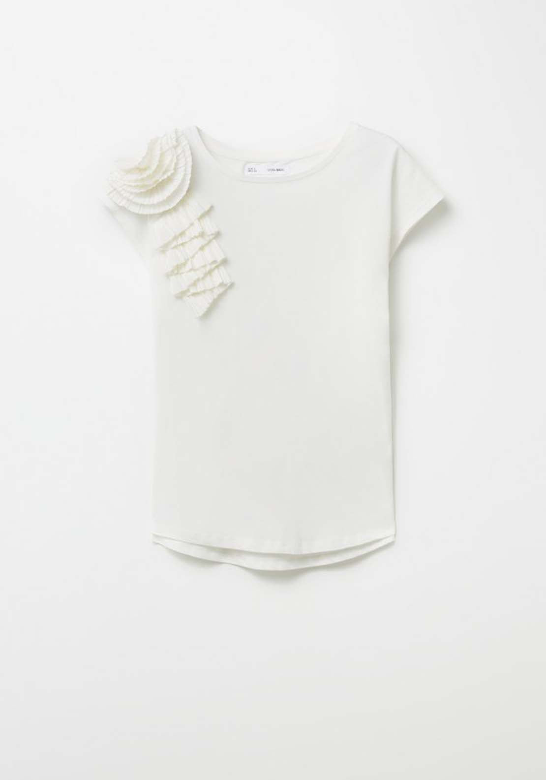 Sfera Pleated Flowers T-Shirt - White 5 Shaws Department Stores