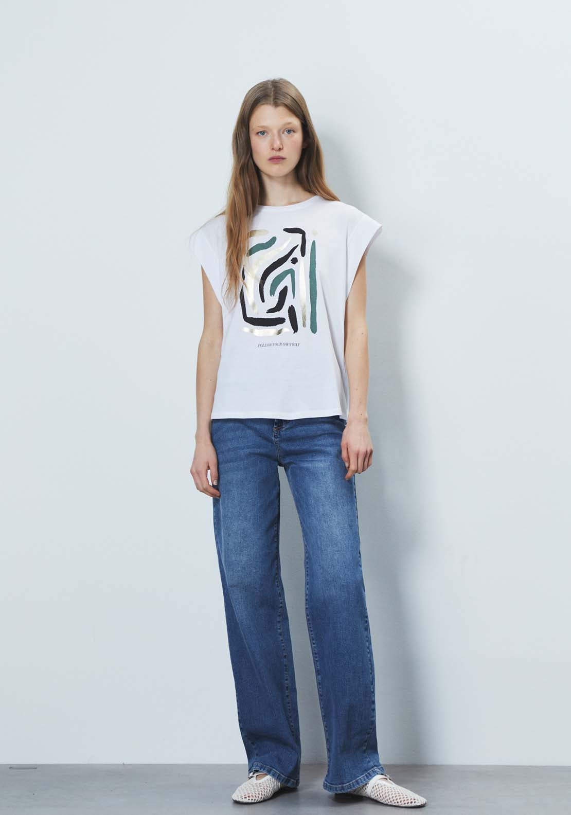 Sfera Foil Print T-Shirt - White 2 Shaws Department Stores