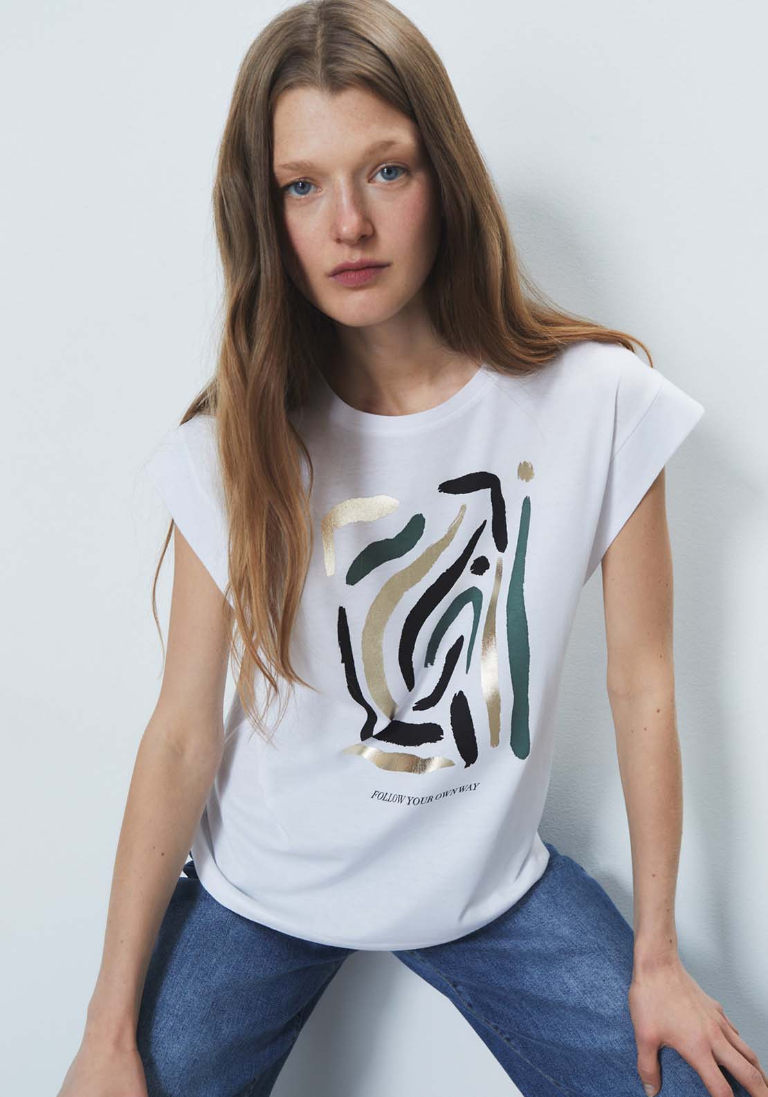 Sfera Foil Print T-Shirt - White 1 Shaws Department Stores