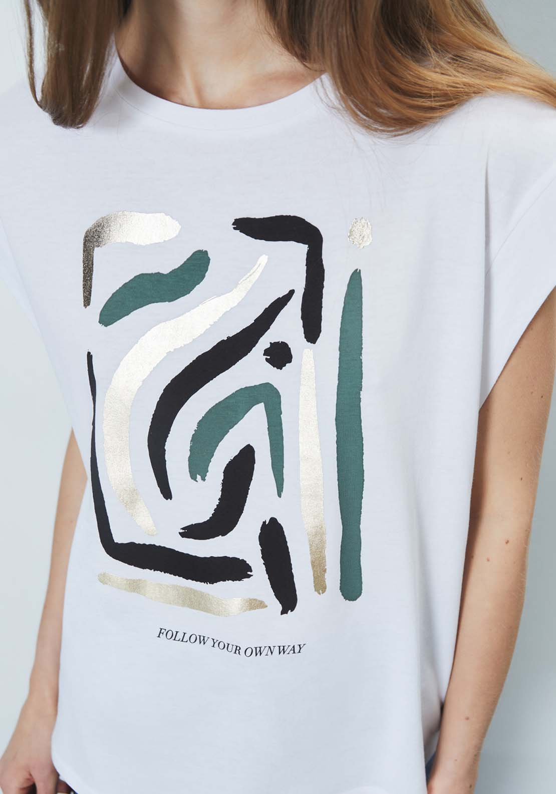 Sfera Foil Print T-Shirt - White 3 Shaws Department Stores