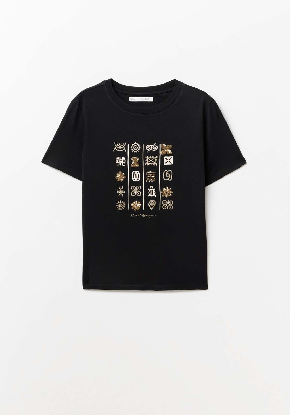 Sfera Placement print sequins T-shirt - Black Acid 5 Shaws Department Stores