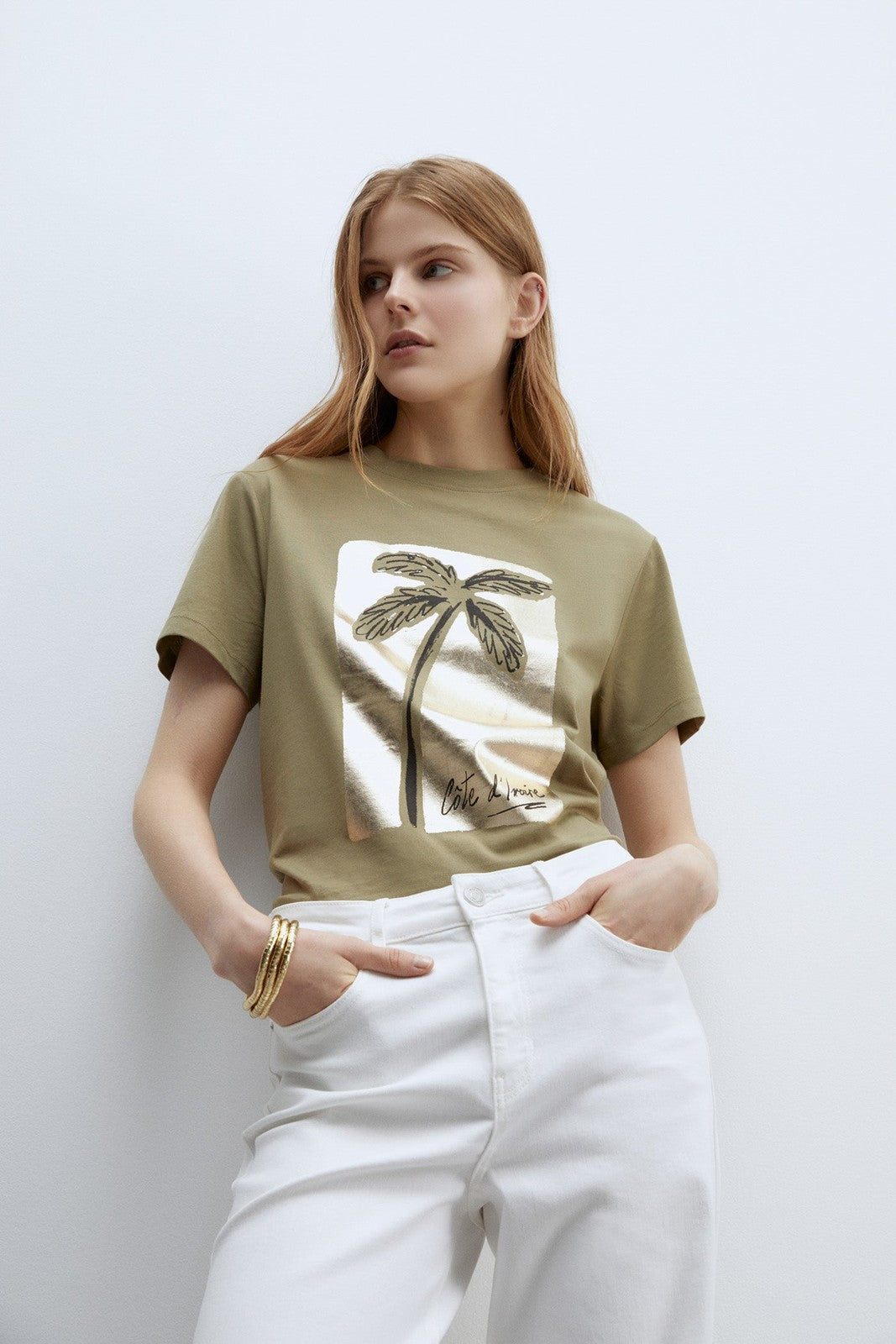 Sfera Motif T-shirt - Khaki 1 Shaws Department Stores