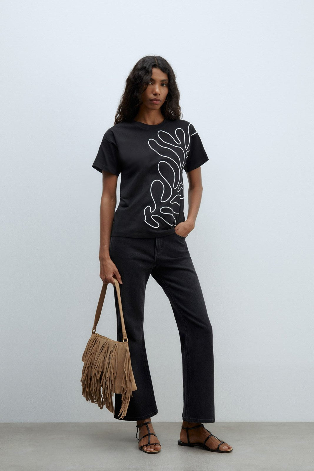 Sfera Embroidered silhouette T-shirt - Black 2 Shaws Department Stores