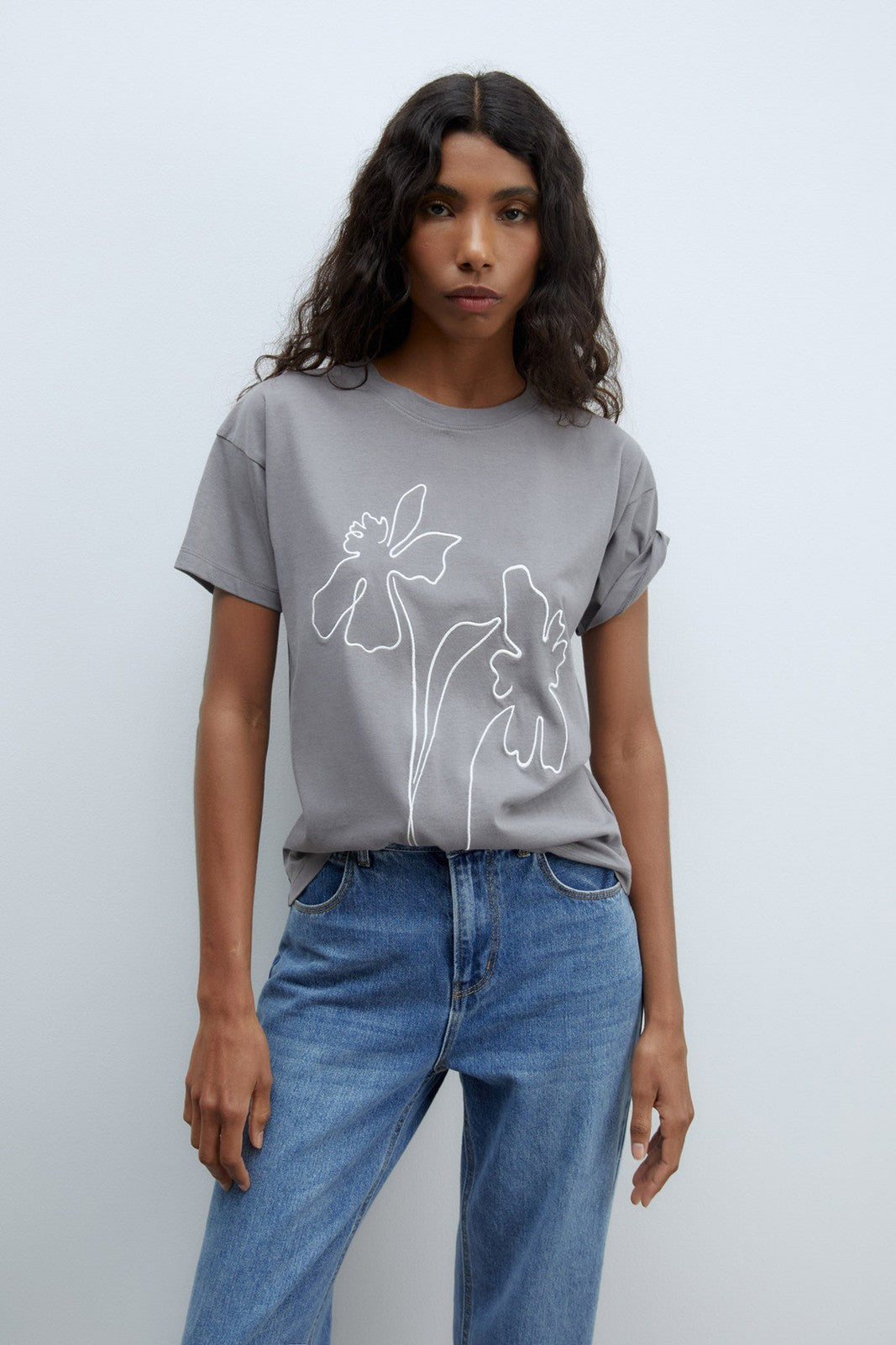 Sfera Embroidered silhouette T-shirt - Grey Medium 2 Shaws Department Stores