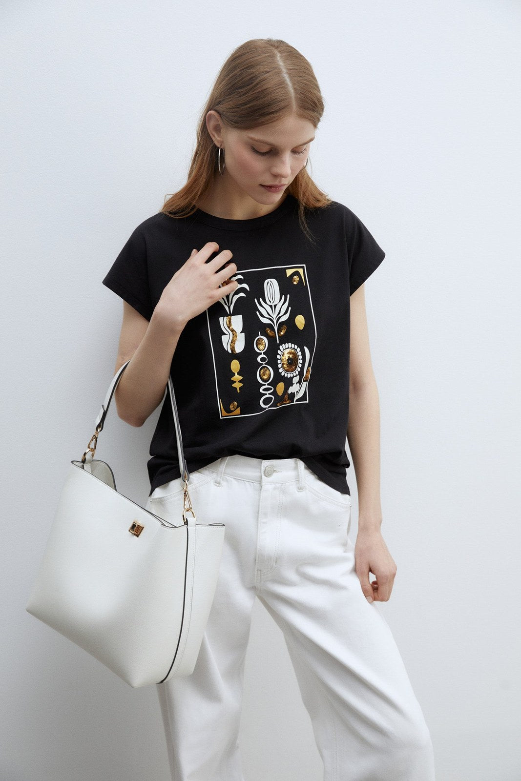 Sfera Sequins graphic print T-shirt - Black 1 Shaws Department Stores