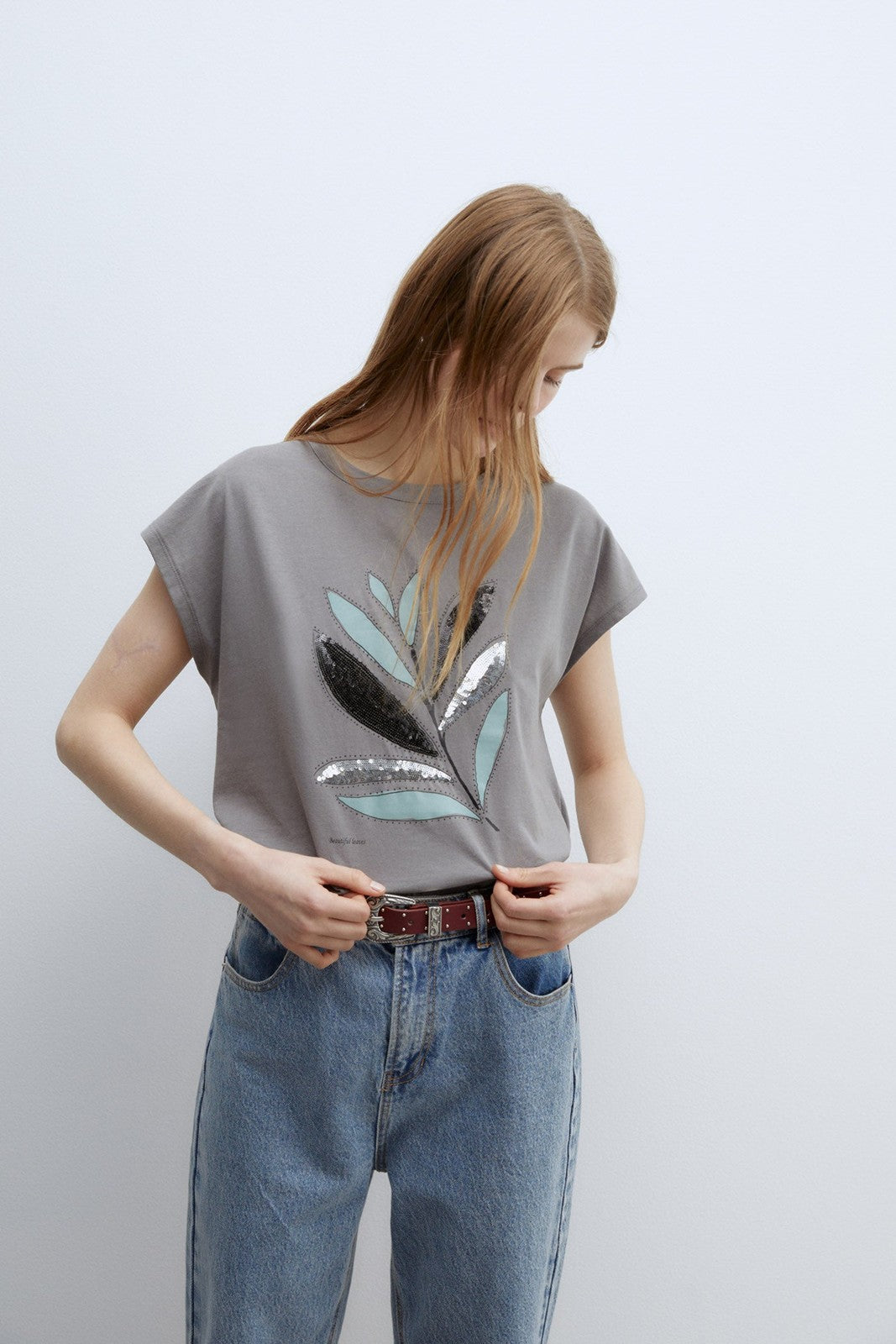 Sfera Sequins graphic print T-shirt - Medium Grey 2 Shaws Department Stores