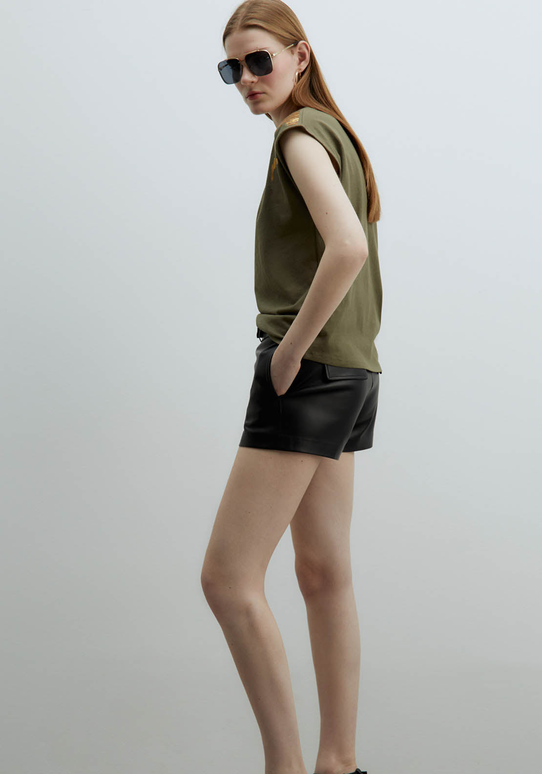 Sfera Sequined Chest Top - Khaki 4 Shaws Department Stores