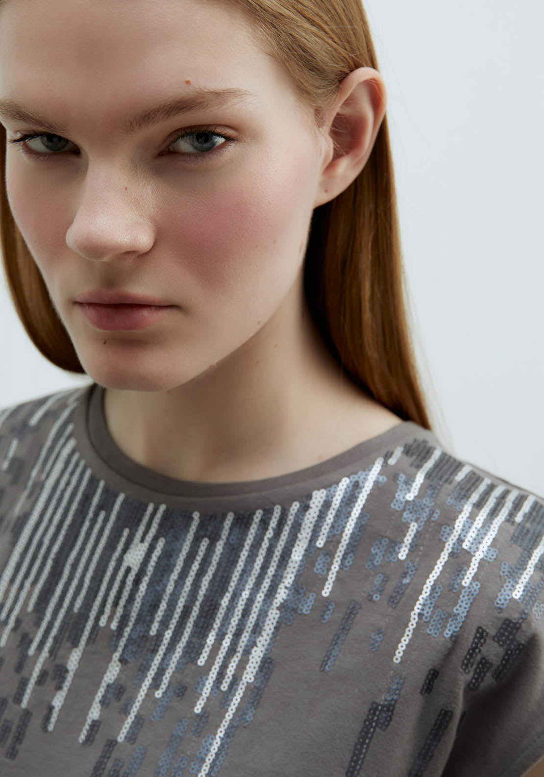 Sfera Sequined Chest Top - Grey Medium 3 Shaws Department Stores