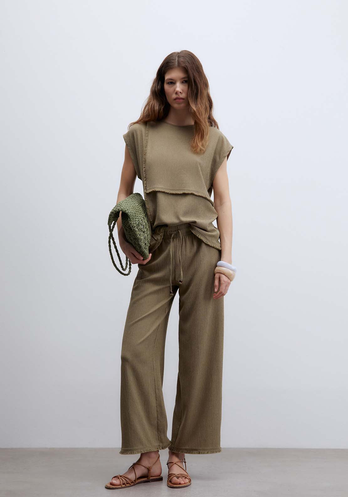 Textured Fringe Top - Beige