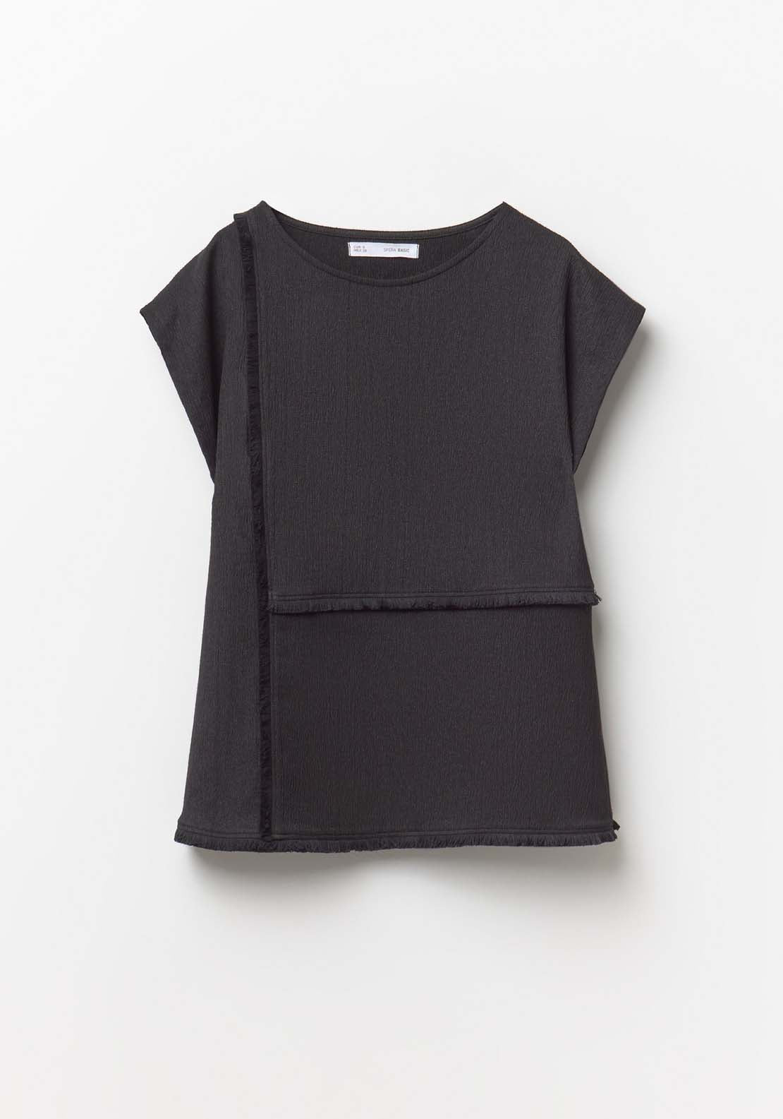 Textured Fringe Top - Black