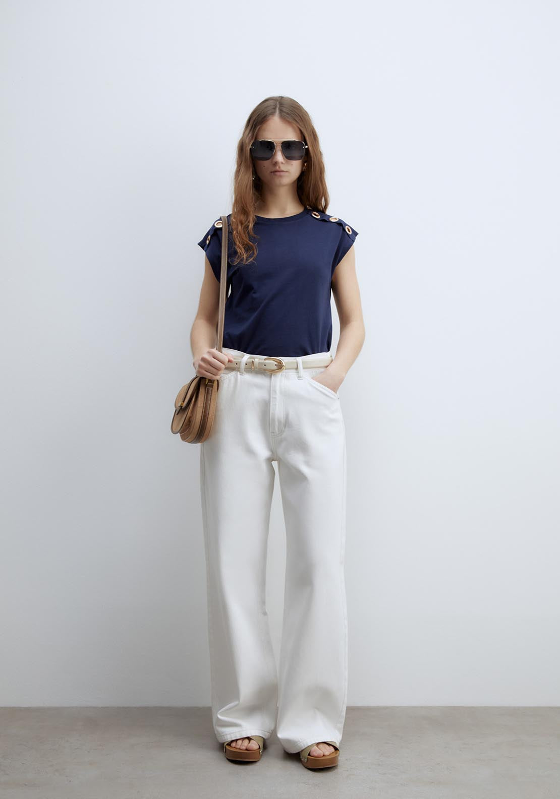 Sfera Metallic Eyelets T-Shirt - Navy 5 Shaws Department Stores
