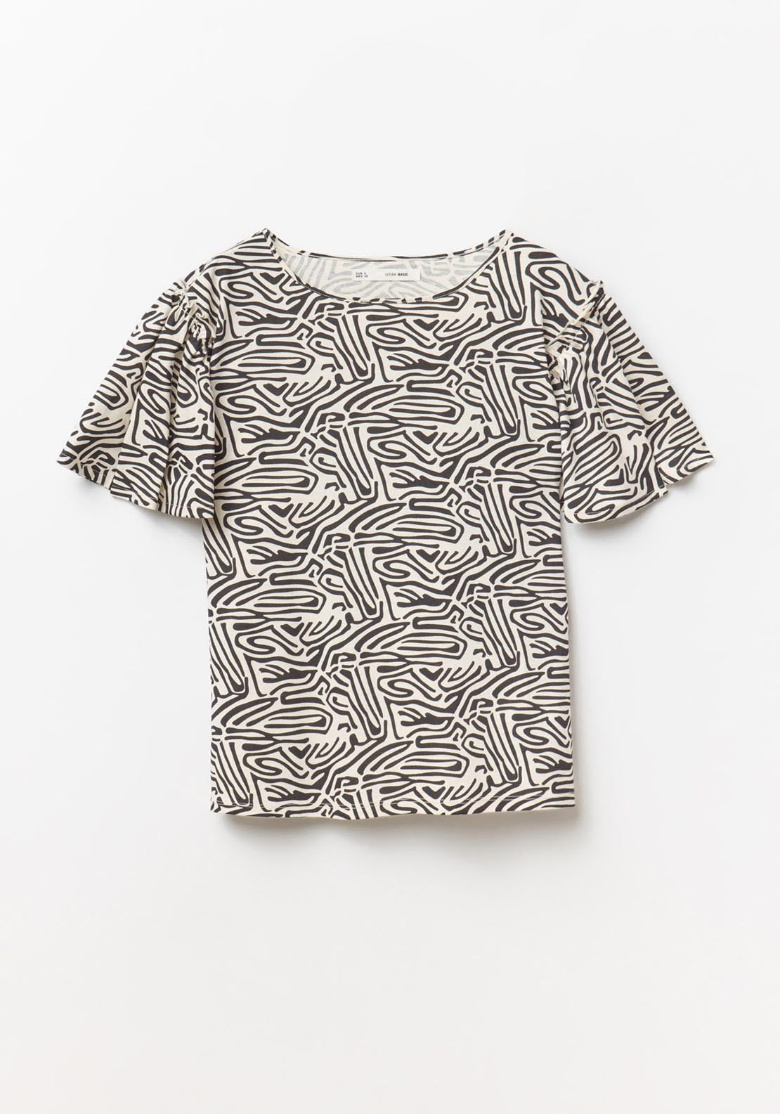 Sfera Short Sleeve Printed Ruffle Top - Black 1 Shaws Department Stores