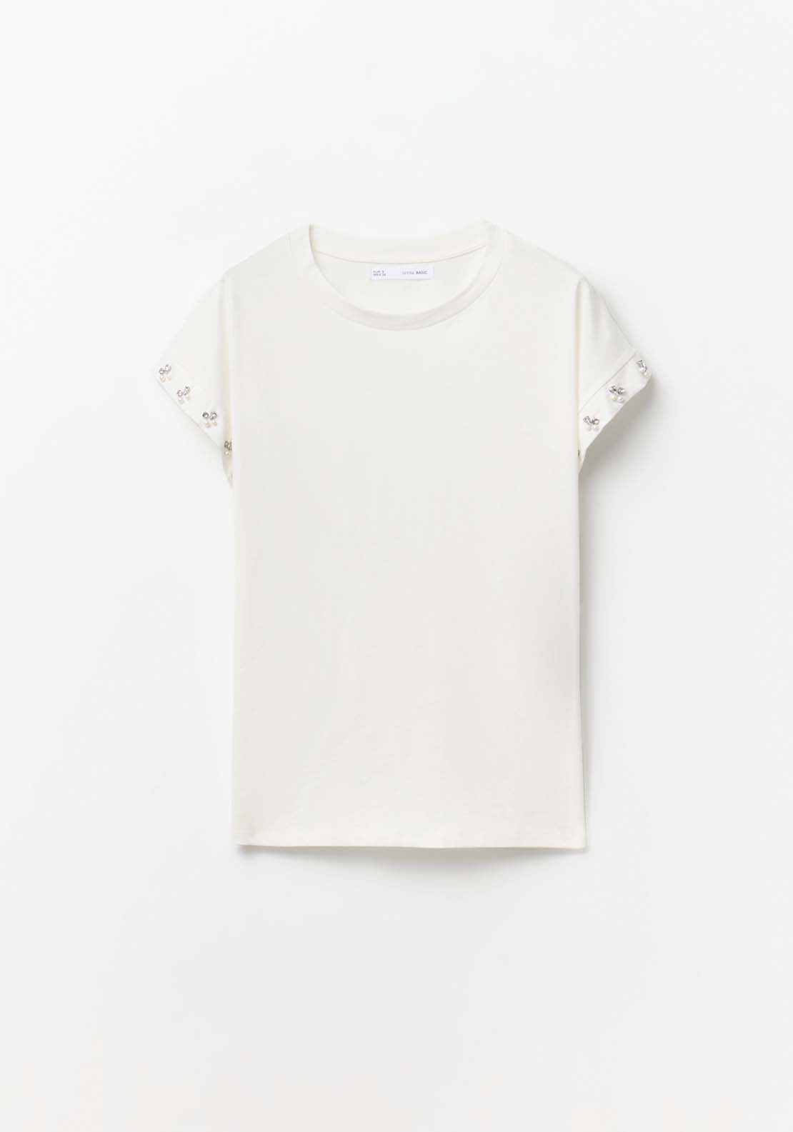 Top With Pearl Sleeves - White