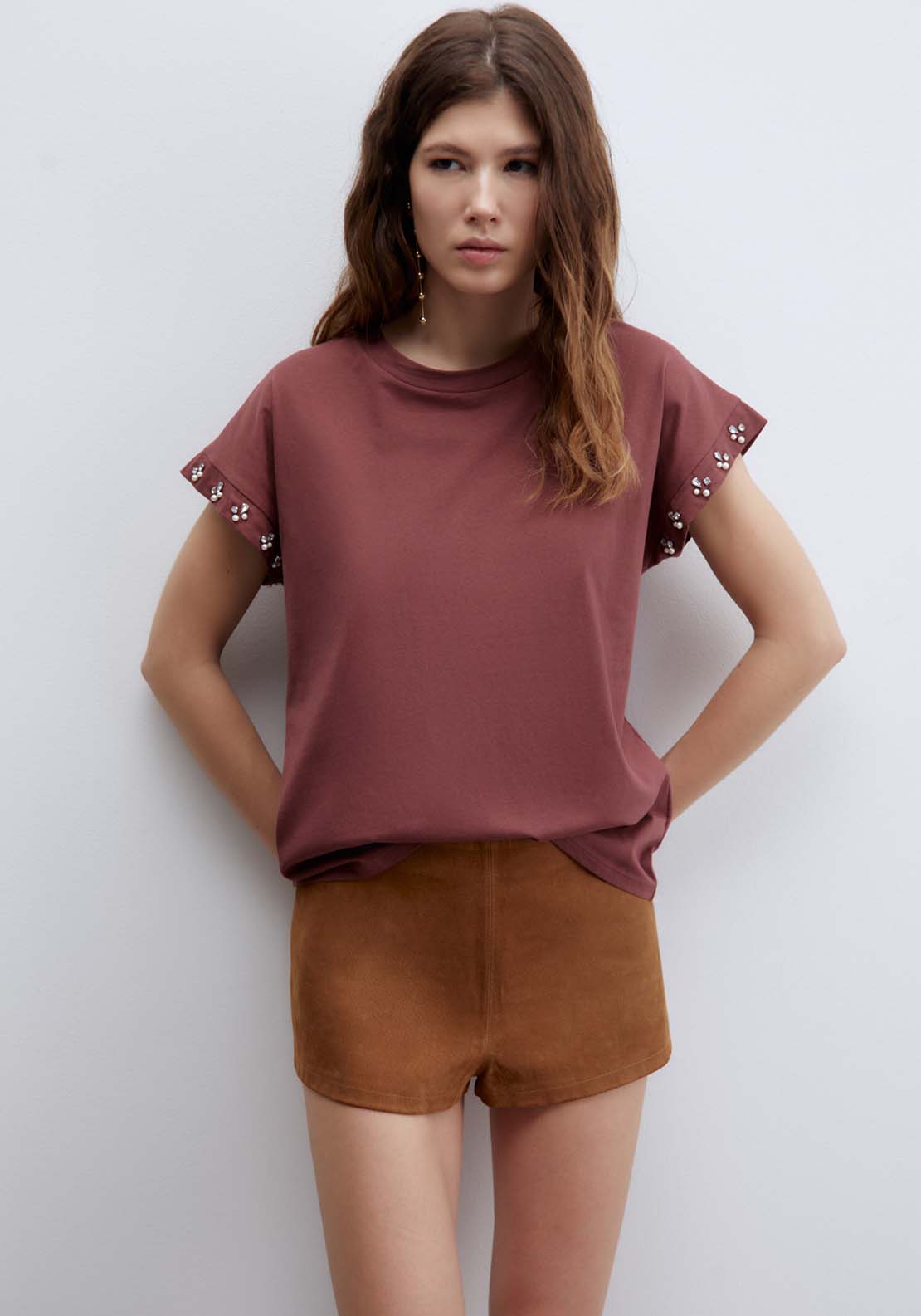Top With Pearl Sleeves - Red