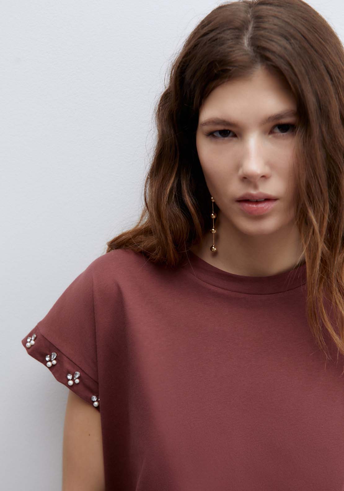 Top With Pearl Sleeves - Red