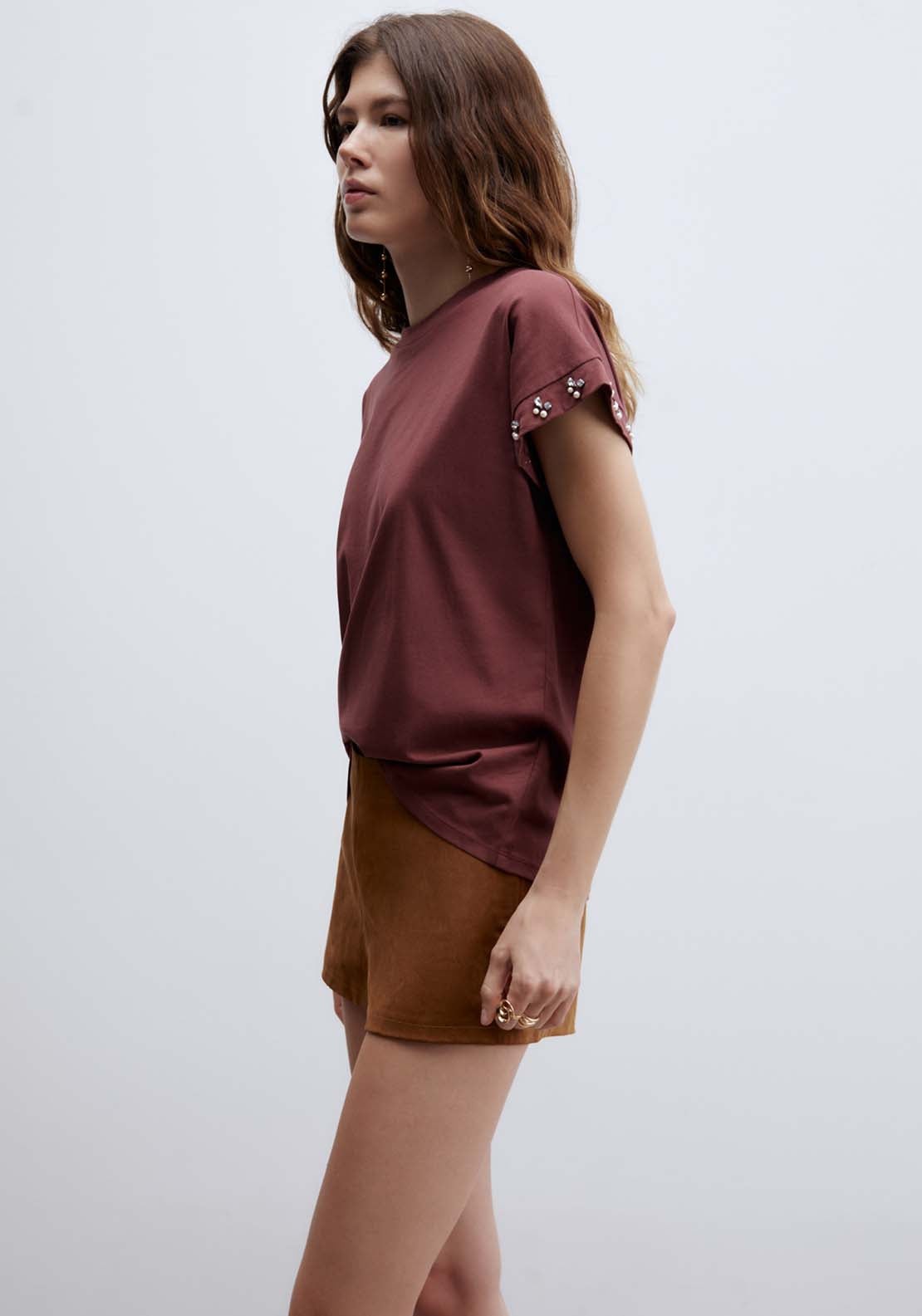 Top With Pearl Sleeves - Red