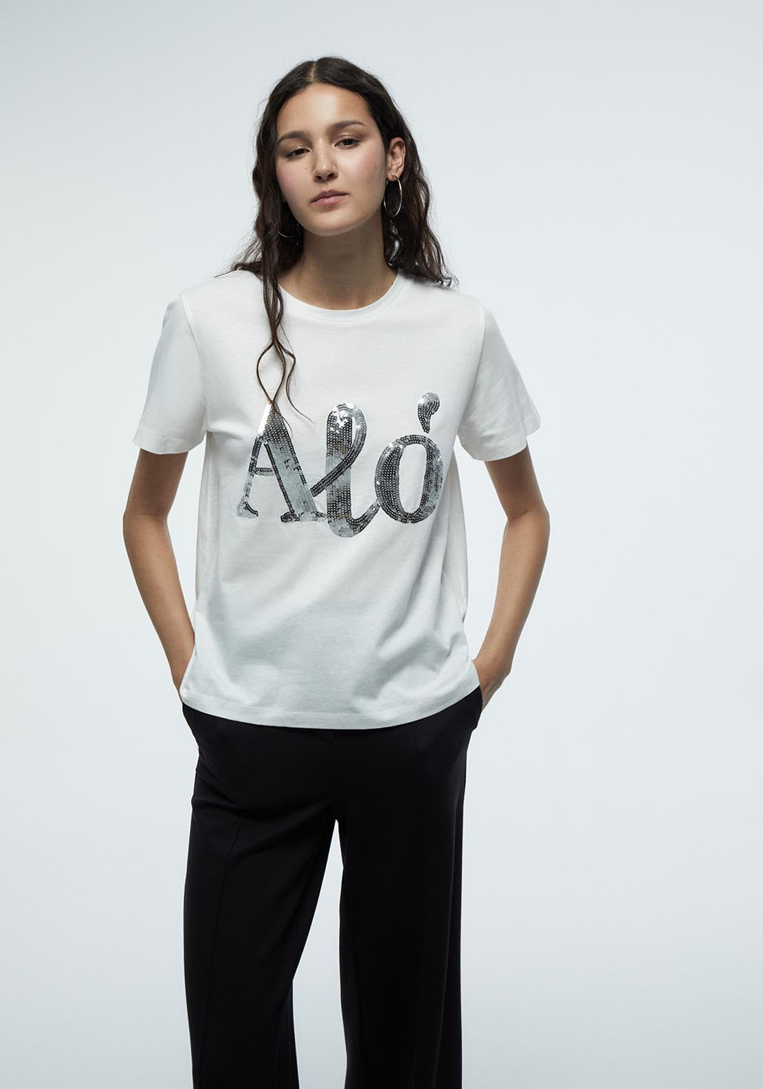 Sequin Graphic T-Shirt - Cream