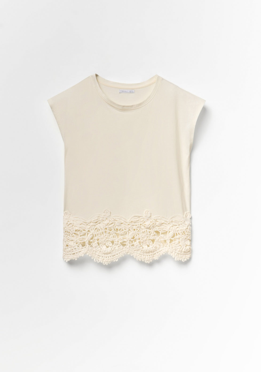 Cotton Crochet Hem Top - Cream