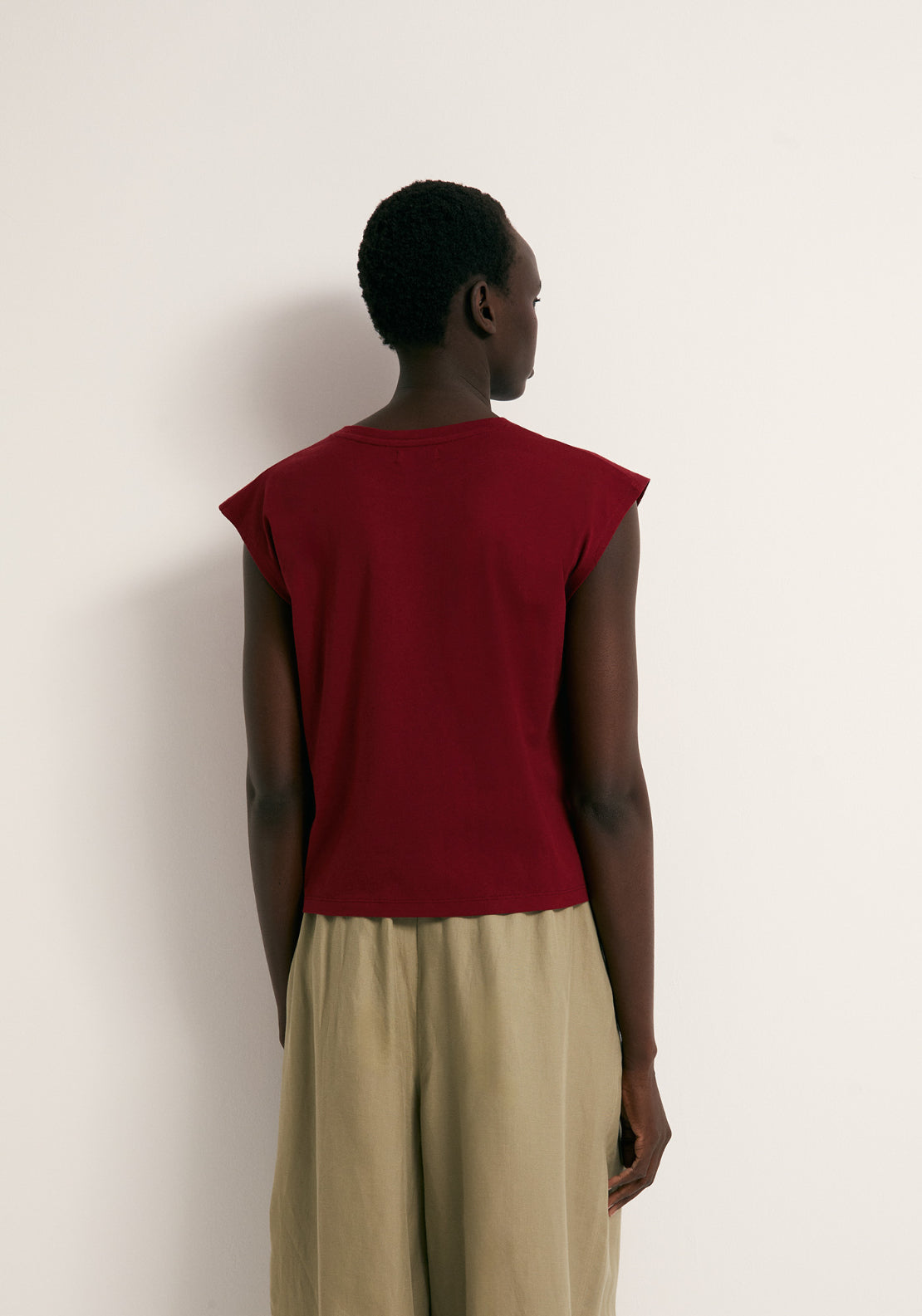 Cotton Crochet Hem Top - Red