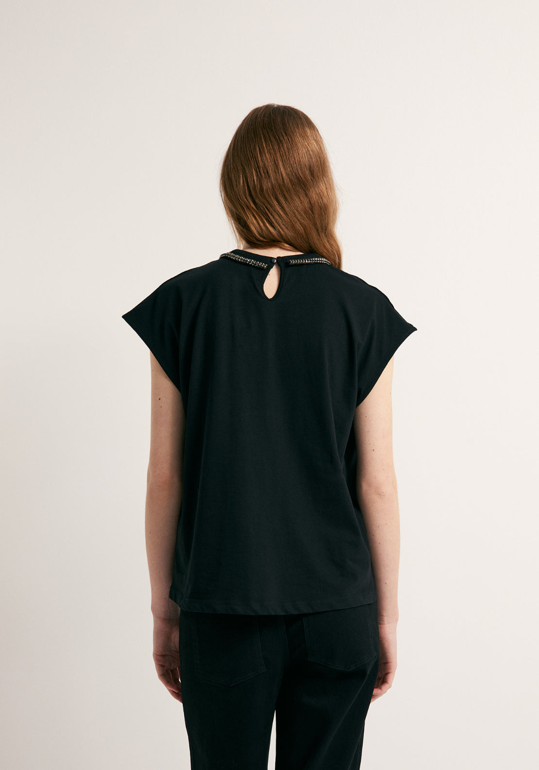 Rhinestone Detail T-Shirt - Black