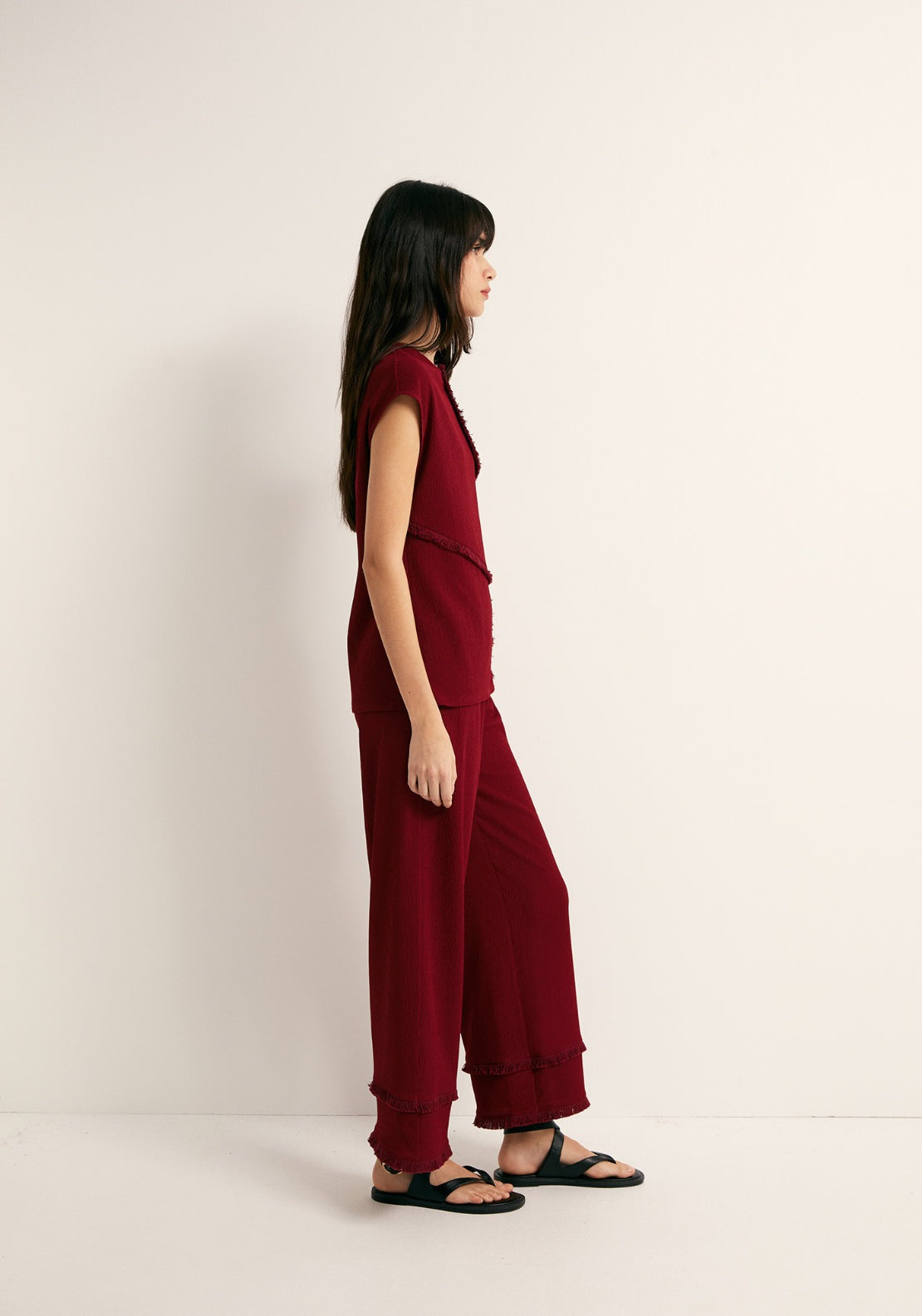 Frayed Trim Top - Red